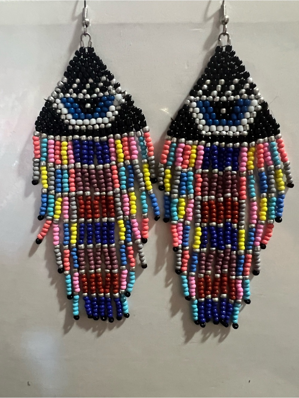 Handmade Multicolor Beaded Fringe Eye Earrings